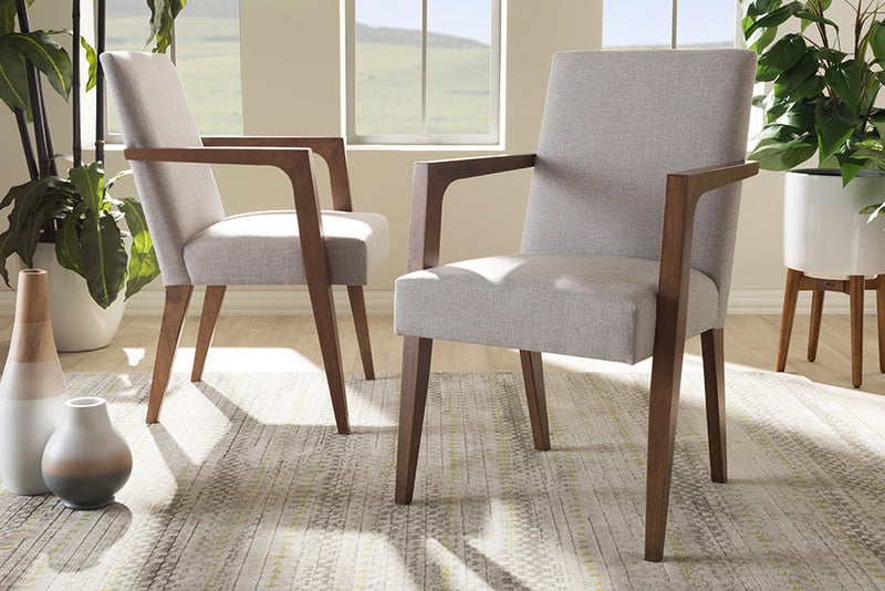 Nicholson Greyish Beige Upholstered Wooden 2Pc Lounge Chair Set Baxton