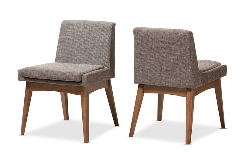 Larine Mid-Century Modern Walnut Wood Finishing and Gravel Fabric Upholstered Dining Side Chair (Set of 2)