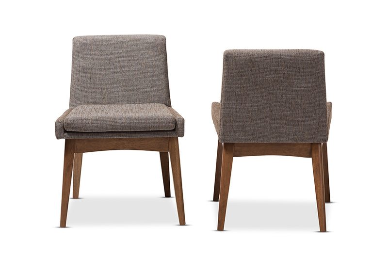 Larine Mid-Century Modern Walnut Wood Finishing and Gravel Fabric Upholstered Dining Side Chair (Set of 2)