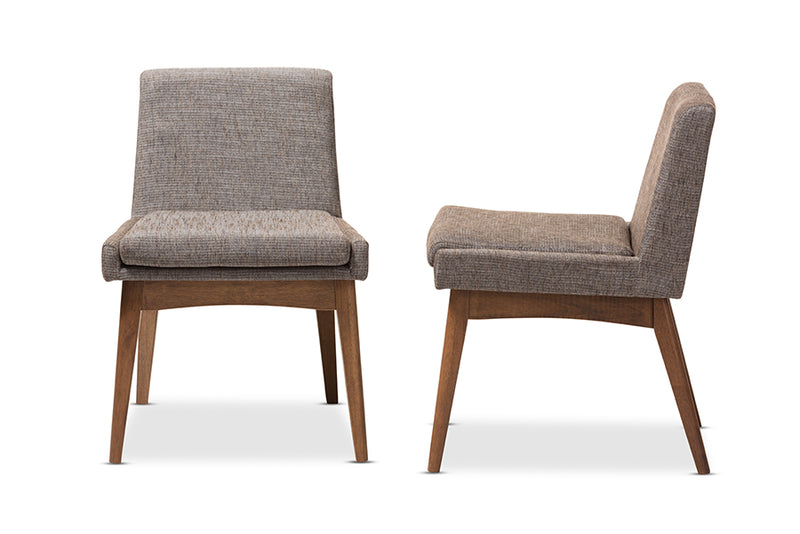 Larine Mid-Century Modern Walnut Wood Finishing and Gravel Fabric Upholstered Dining Side Chair (Set of 2)