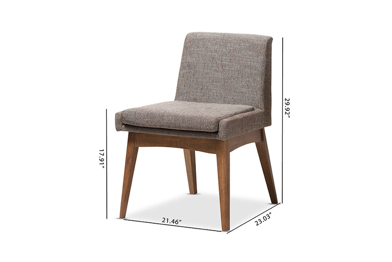 Larine Mid-Century Modern Walnut Wood Finishing and Gravel Fabric Upholstered Dining Side Chair (Set of 2)