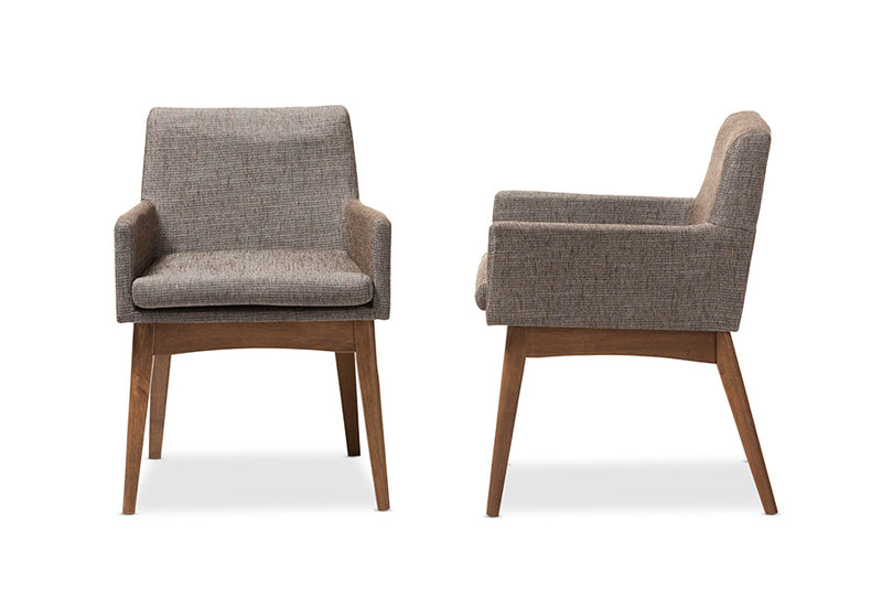 Larine Walnut Wood Finishing and Gravel Fabric Upholstered Arm Chair (Set of 2) Baxton