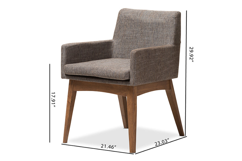 Larine Mid-Century Modern Walnut Wood Finishing and Gravel Fabric Upholstered Arm Chair (Set of 2)