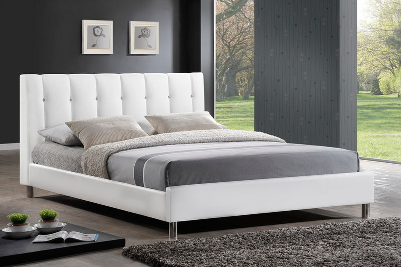 Nabila White Modern Bed w/Upholstered Headboard - Full Size 