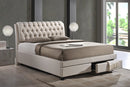 Joanna Button-Tufted Light Beige Fabric Storage King-Size Bed w/2-drawer Baxton