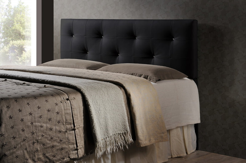 Tarelle Modern and Contemporary Queen Black Faux Leather Headboard w/Faux Crystal Buttons