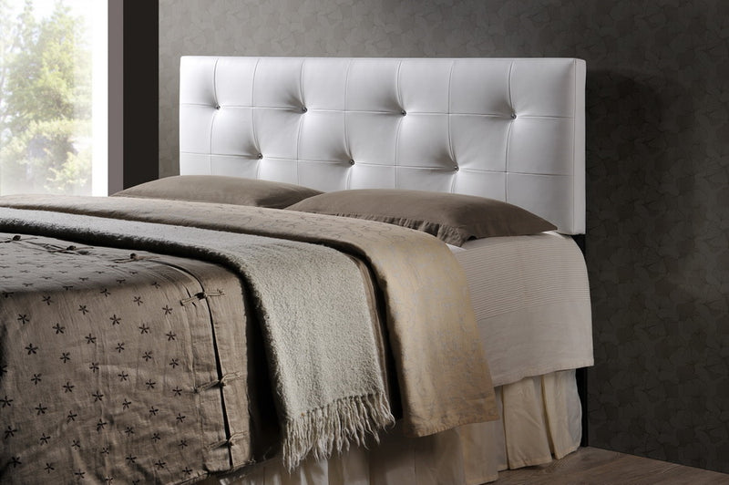 Tarelle Modern and Contemporary Queen White Faux Leather Headboard w/Faux Crystal Buttons