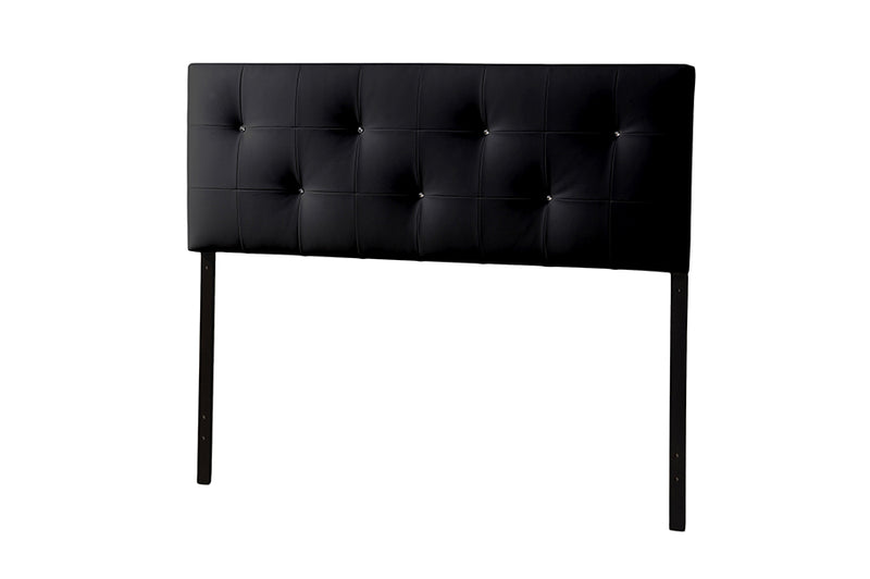 Tarelle Modern and Contemporary King Black Faux Leather Headboard w/Faux Crystal Buttons