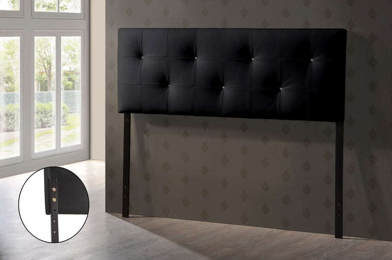 Tarelle Modern and Contemporary Queen Black Faux Leather Headboard w/Faux Crystal Buttons