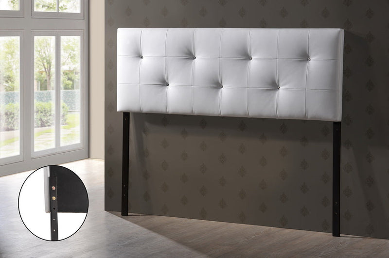 Tarelle Queen White Faux Leather Headboard w/Faux Crystal Buttons Baxton