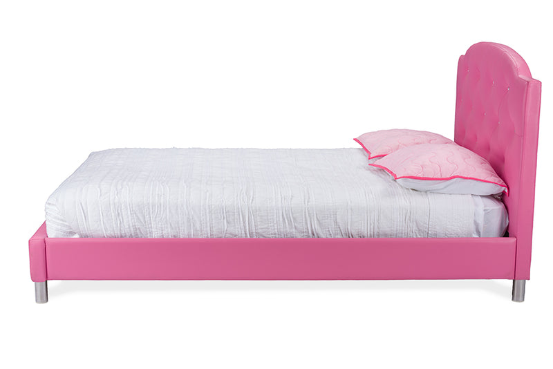 Declan Pink Leather Contemporary Full-Size Bed