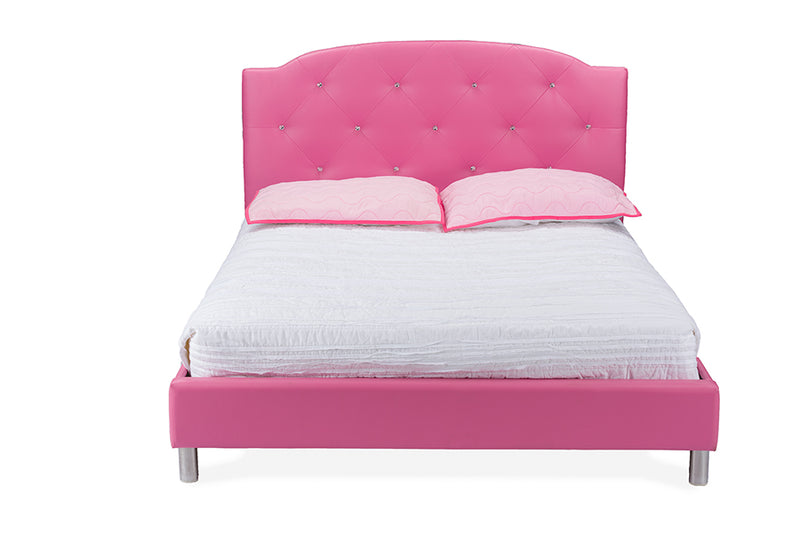 Declan Pink Leather Contemporary Full-Size Bed