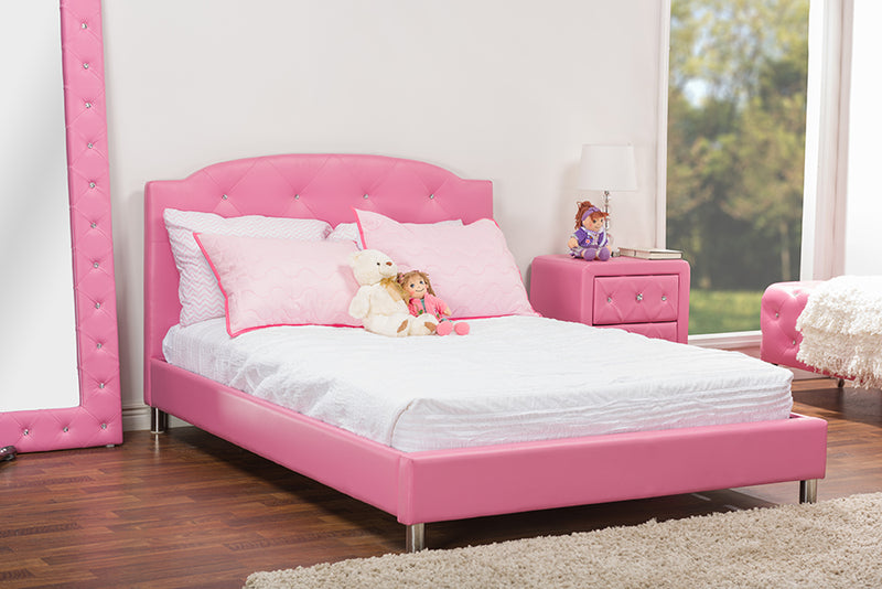 Declan Pink Leather Contemporary Full-Size Bed