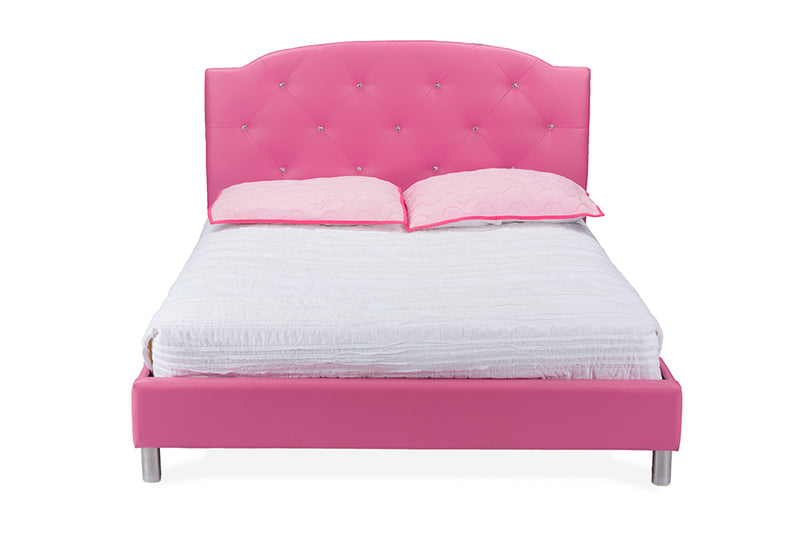 Declan Modern and Contemporary Hot Pink Faux Leather Queen Size Platform Bed