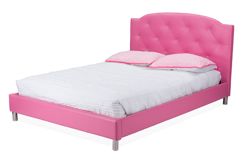 Declan Modern and Contemporary Hot Pink Faux Leather Queen Size Platform Bed