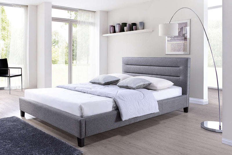 Heidi Modern and Contemporary Queen Size Gray Fabric Upholstered Platform Base Bed