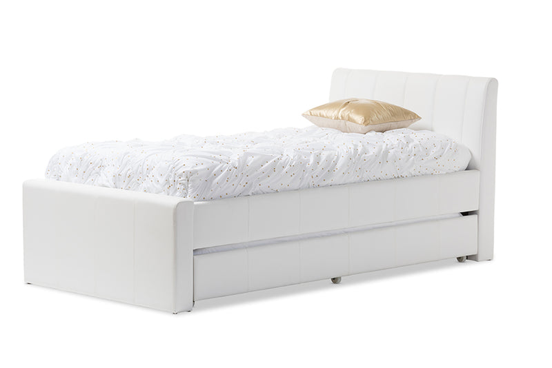 Deirdre Modern and Contemporary White Faux Leather Twin Size Trundle Bed