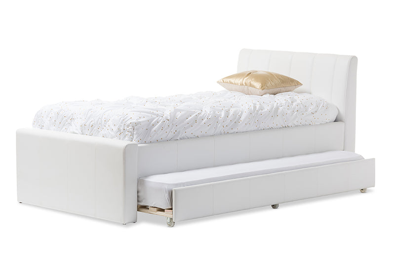 Deirdre Modern and Contemporary White Faux Leather Twin Size Trundle Bed