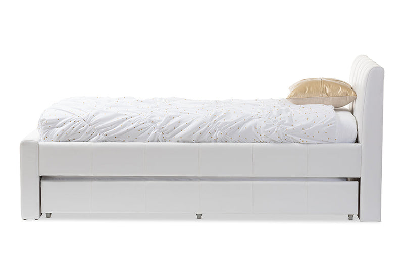 Deirdre White Faux Leather Twin Size Trundle Bed Baxton