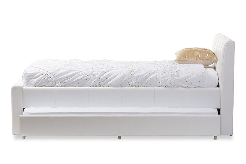 Deirdre White Faux Leather Twin Size Trundle Bed Baxton