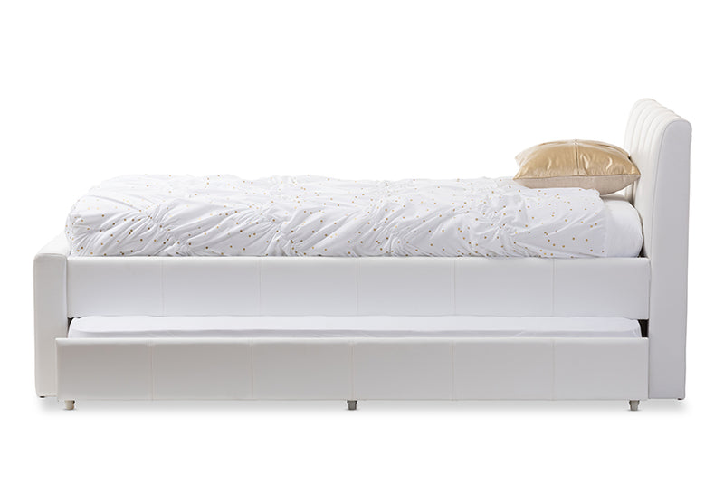 Deirdre Modern and Contemporary White Faux Leather Twin Size Trundle Bed