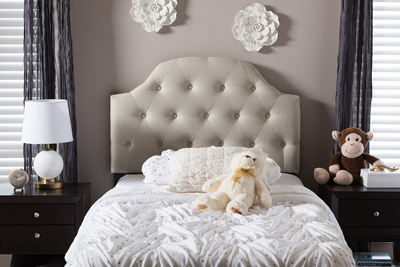 Clovis Modern and Contemporary Light Beige Fabric Upholstered Button-Tufted Scalloped Twin Size Headboard 