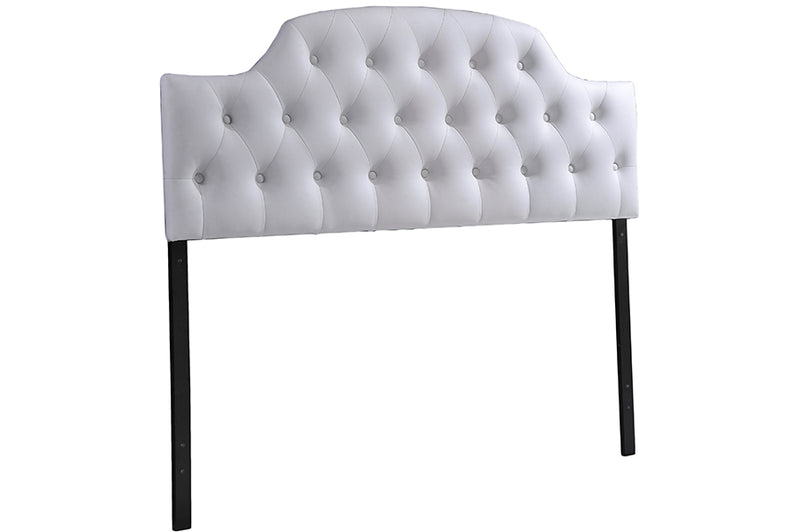 Clovis Modern and Contemporary Queen Size White Faux Leather Upholstered Button-tufted Scalloped Headboard