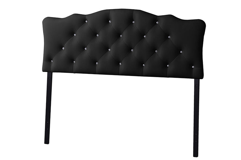Morigan Queen Size Black Faux Leather Button-tufted Scalloped Headboard Baxton
