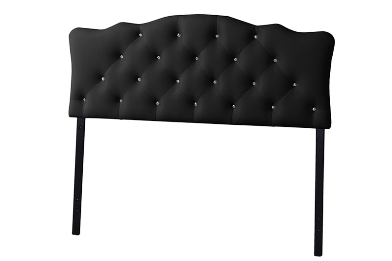 Morigan Modern and Contemporary Queen Size Black Faux Leather Upholstered Button-tufted Scalloped Headboard