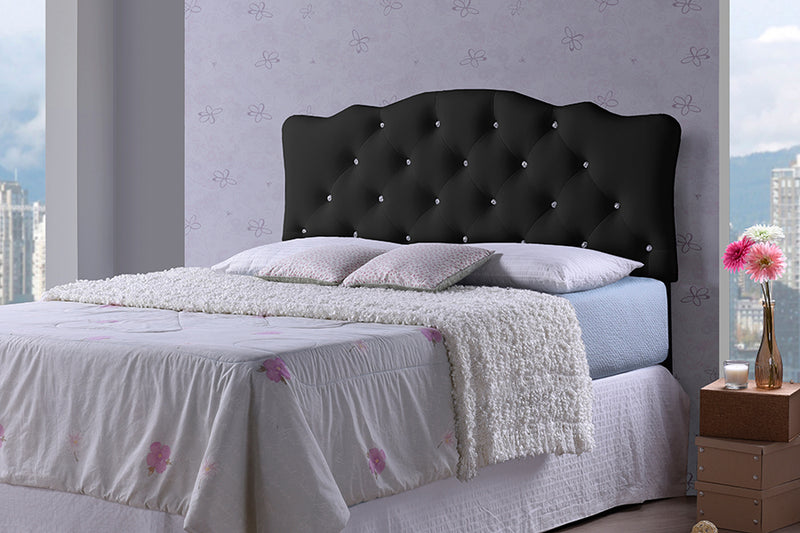 Morigan Modern and Contemporary Queen Size Black Faux Leather Upholstered Button-tufted Scalloped Headboard