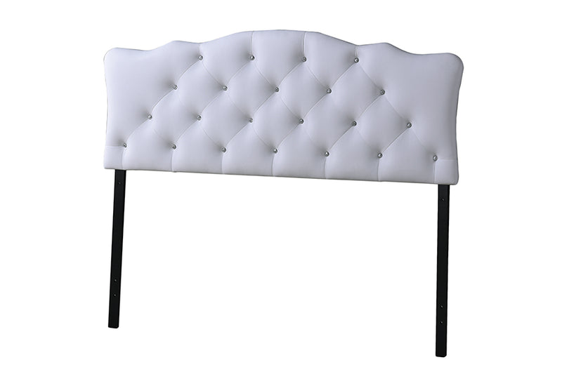 Morigan Modern and Contemporary Queen Size White Faux Leather Upholstered Button-tufted Scalloped Headboard