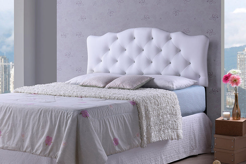 Morigan Queen Size White Faux Leather Button-tufted Scalloped Headboard Baxton