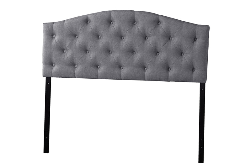 Marcy Modern and Contemporary Queen Size Gray Fabric Upholstered Button-tufted Scalloped Headboard