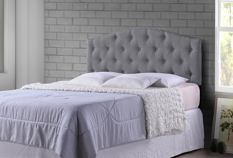 Marcy Modern and Contemporary Queen Size Gray Fabric Upholstered Button-tufted Scalloped Headboard