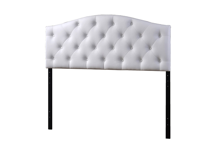 Marcy Modern and Contemporary Queen Size White Faux Leather Upholstered Button-tufted Scalloped Headboard