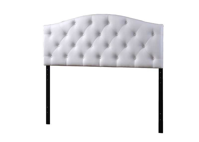 Marcy Queen Size White Faux Leather Button-tufted Scalloped Headboard Baxton