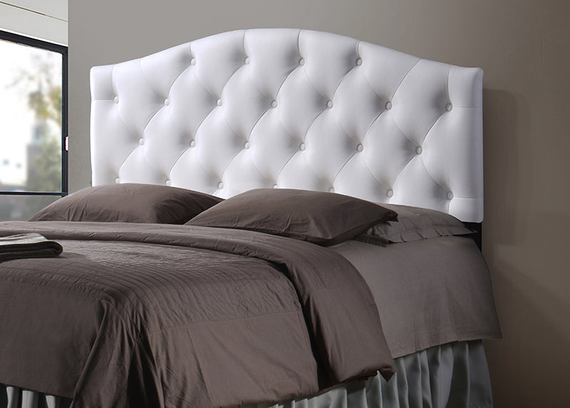 Marcy Modern and Contemporary Queen Size White Faux Leather Upholstered Button-tufted Scalloped Headboard