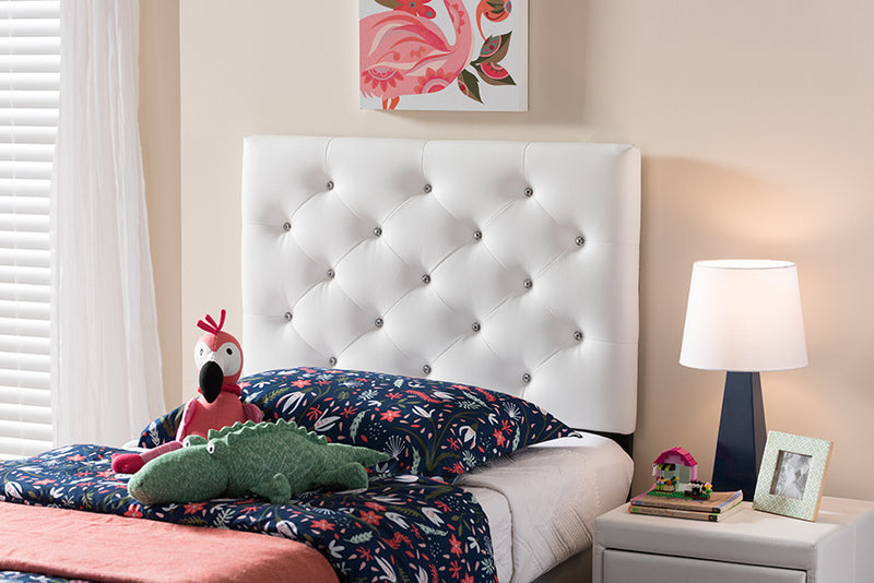 Leena Modern and Contemporary White Faux Leather Upholstered Button-Tufted Twin Size Headboard 