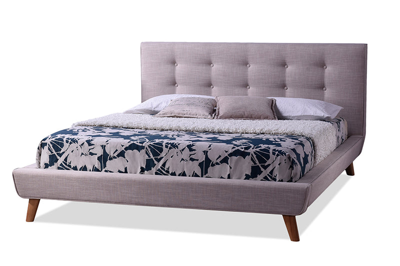 Fadri Scandinavian Style Mid-century Beige Fabric Upholstered Queen Size Platform Bed