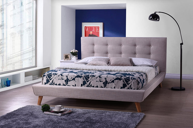 Fadri Scandinavian Style Mid-century Beige Fabric Upholstered Queen Size Platform Bed