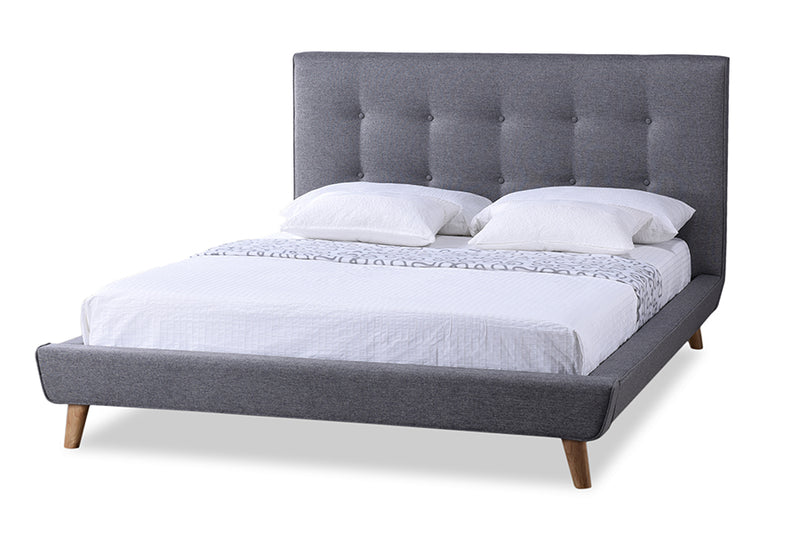 Fadri Scandinavian Style Mid-century Gray Fabric Upholstered Full Size Platform Bed