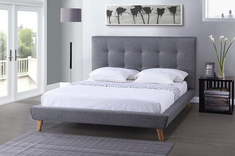 Fadri Scandinavian Style Mid-century Gray Fabric Upholstered Queen Size Platform Bed