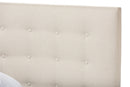 Canterbury Light Beige Fabric Upholstered Walnut Wood Queen Size Platform Bed Baxton