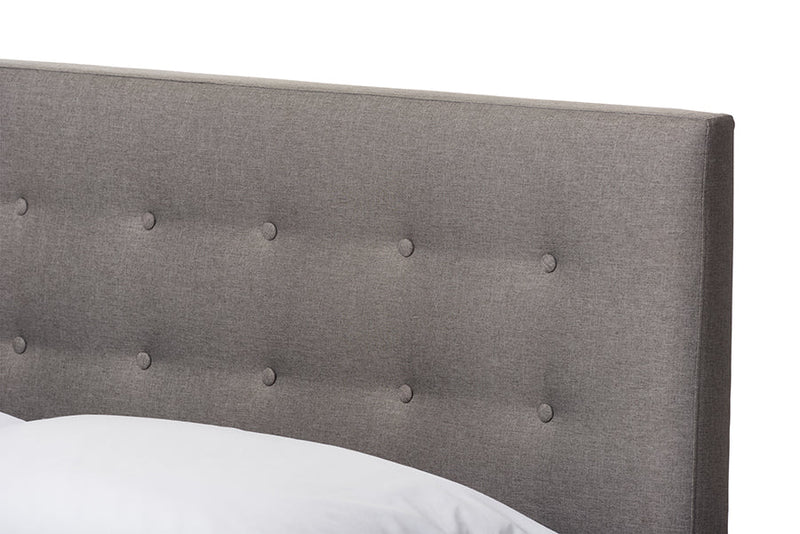 Canterbury Gray Fabric Upholstered Walnut Wood Queen Size Platform Bed Baxton