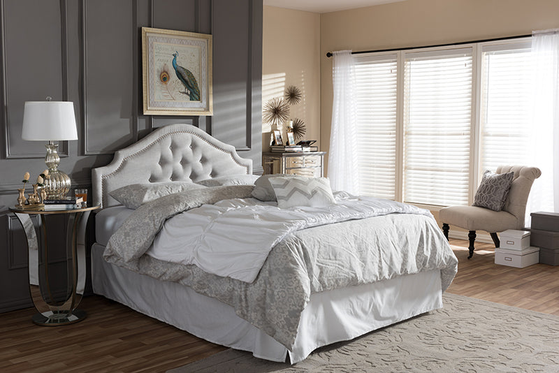 Halen Modern and Contemporary Grayish Beige Fabric Upholstered Queen Size Headboard