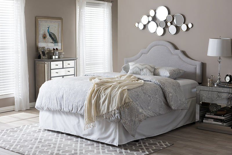 Morigan Modern and Contemporary Grayish Beige Fabric Upholstered King Size Headboard