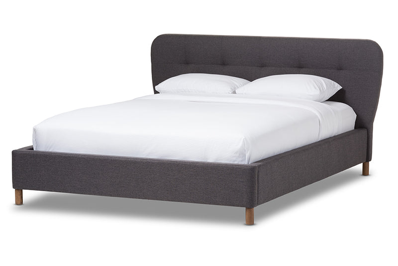 Tonia Mid-Century Modern Dark Gray Fabric King Size Grid-Tufting Platform Bed