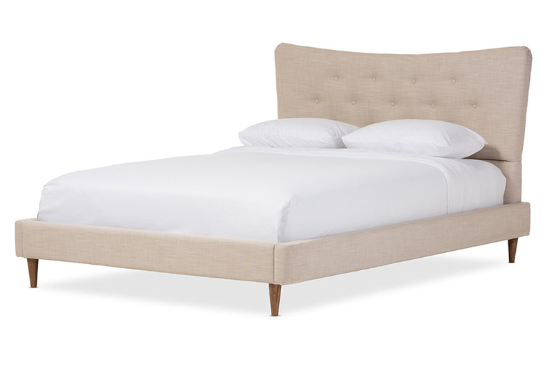 Dannon Mid-Century Modern Beige Linen Queen Size Platform Bed