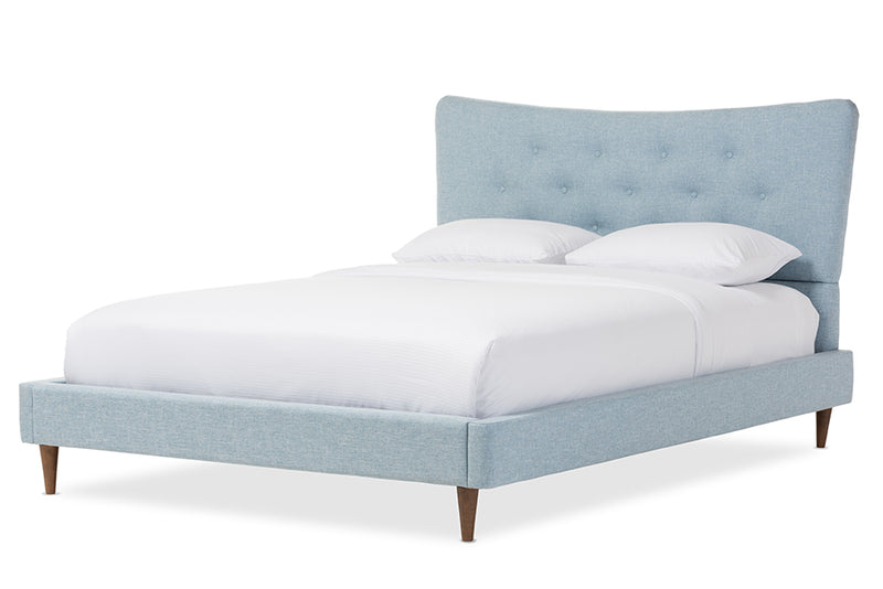 Dannon Mid-Century Modern Sky Blue Fabric Queen Size Platform Bed