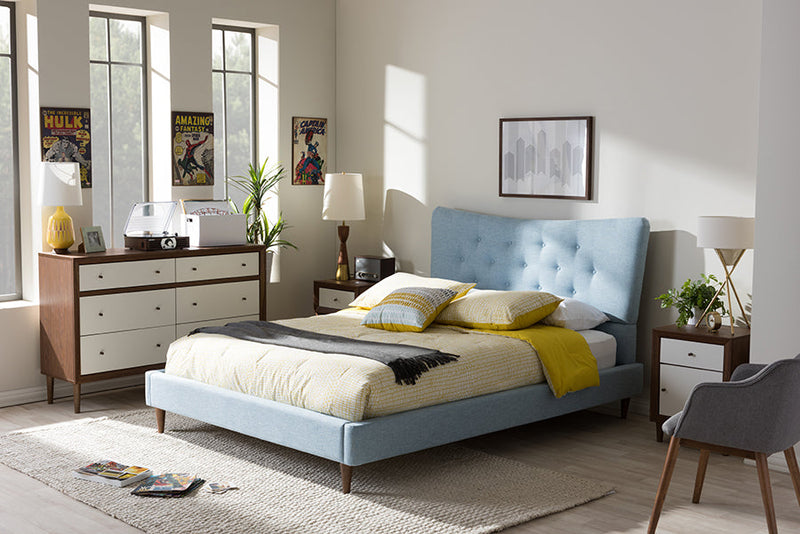 Dannon Sky Blue King Size Fabric Platform Bed Baxton